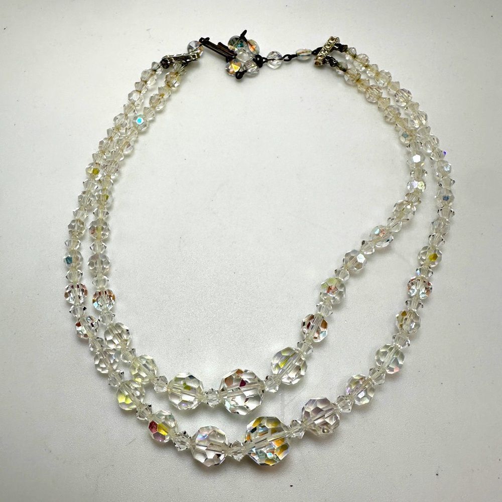 STUNNING Vintage Aurora‎ Borealis graduated crystal, double stranded necklace!
